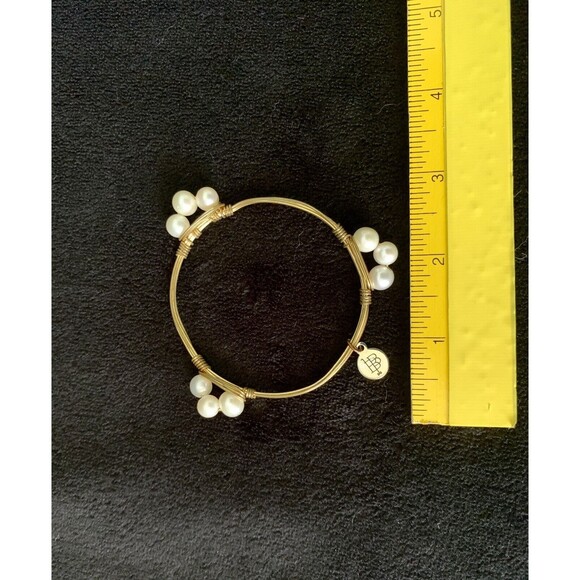 Bourbon And Boweties Goldtone Wire Wrap Faux Pearls Bangle Bracelet 7.5" - Picture 5 of 5